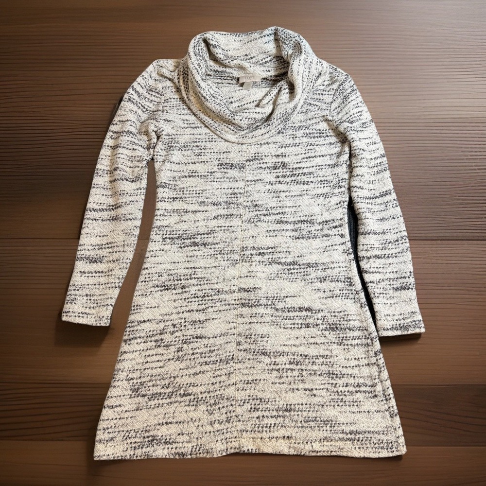 LOFT Women's Cowlneck Sweater Dress Oatmeal Heather Size Small Career Work
